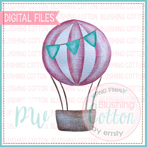 HOT AIR BALLOON PINK AND WHITE WATERCOLOR DESIGN BCPW