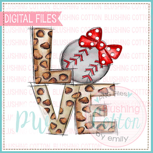 LOVE LEOPARD WITH BASEBALL RED  BIOW WATERCOLOR DESIGN BCPW