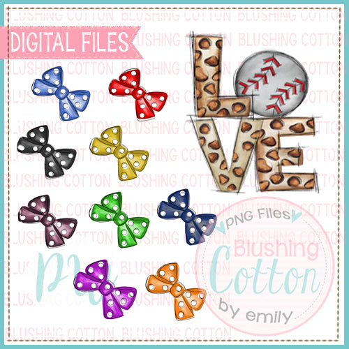 LOVE LEOPARD WITH BASEBALL WITH BOW SET WATERCOLOR DESIGN BCPW