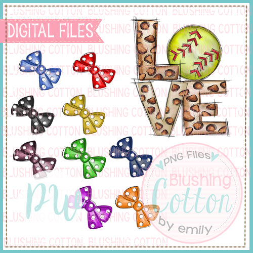 LOVE LEOPARD SOFTBALL WITH ADD ON BOWS WATERCOLOR DESIGN BCPW