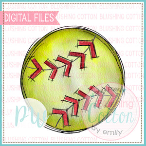 SOFTBALL WITH SKETCH OUTLINE WATERCOLOR DESIGN BCPW