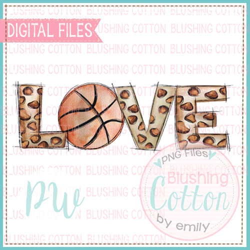 LOVE LEOPARD WITH BASKETBALL WORD ART WATERCOLOR DIGITAL DESIGN BCPW