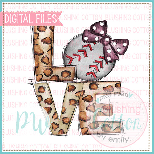LOVE LEOPARD WITH BASEBALL AND MAROON BOW WATERCOLOR DESIGN BCPW