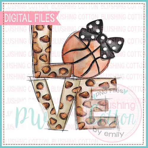 LOVE LEOPARD PRINT WITH BASKETBALL AND BLACK BOW WATERCOLOR DESIGN BCPW
