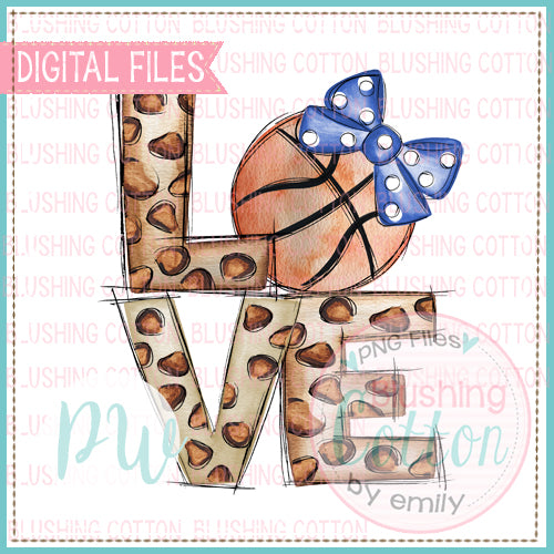 LOVE LEOPARD PRINT WITH BASKETBALL WITH BLUE BOW WATERCOLOR DESIGN BCPW