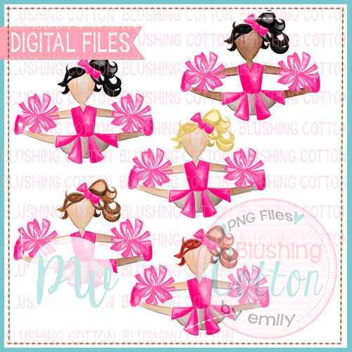 CHEERLEADER PINK WITH PINK POMPOM WATERCOLOR BUNDLE BCPW