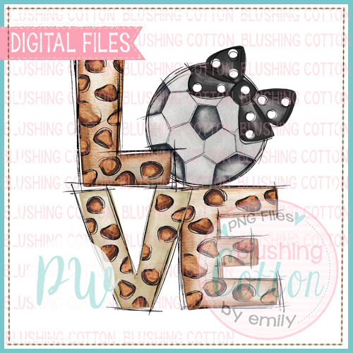 LOVE LEOPARD WITH SOCCER BALL WITH BLACK BOW WATERCOLOR DESIGN BCPW