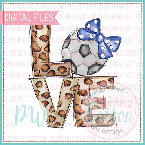 LOVE LEOPARD WITH SOCCER BALL WITH BLUE BOW WATERCOLOR DESIGN BCPW