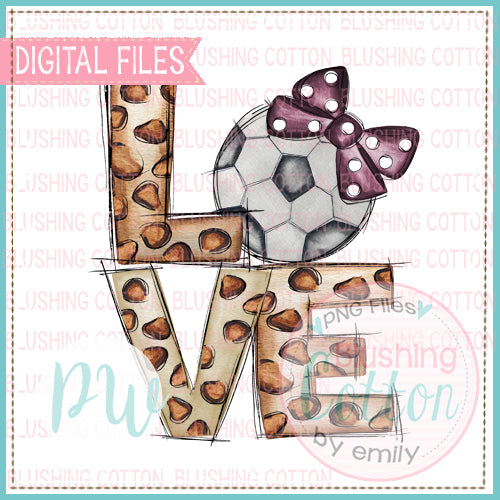 LOVE LEOPARD WITH SOCCER BALL WITH MAROON BOW WATERCOLOR DESIGN BCPW