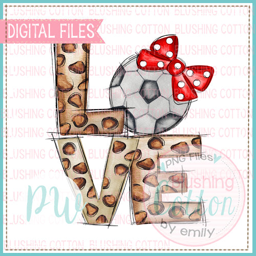LOVE LEOPARD WITH SOCCER BALL WITH RED BOW WATERCOLOR DESIGN BCPW