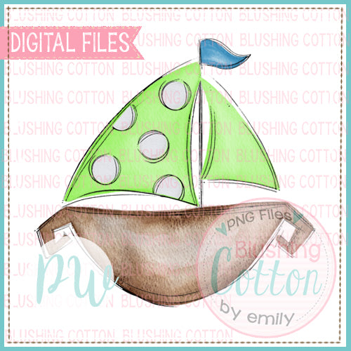 SAILBOAT GREEN WATERCOLOR DESIGN BCPW