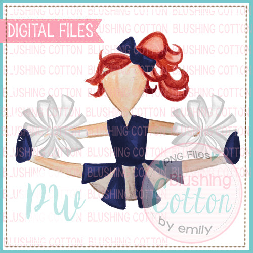 CHEERLEADER NAVY AND WHITE RED HAIR WATERCOLOR DESIGN BCPW