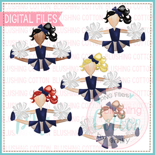 CHEERLEADER NAVY AND WHITE BUNDLE WATERCOLOR DESIGN BCPW