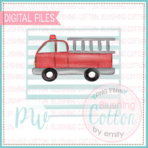 FIRETRUCK WITH STRIPED BACKGROUND WATERCOLOR DESIGN BCPW