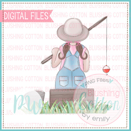 LITTLE FISHER GIRL BRUNETTE WATERCOLOR DESIGN BCPW