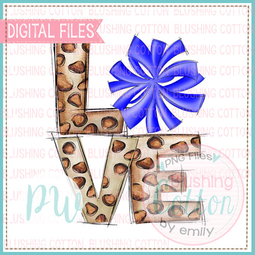 LOVE LEOPARD CHEER POM POM BLUE WATERCOLOR DESIGN BCPW
