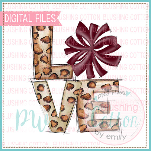 LOVE LEOPARD CHEER POM POM MAROON WATERCOLOR DESIGN BCPW