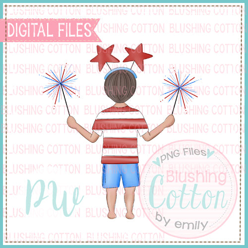 PATRIOTIC SPARKLER BOY DARK SKIN WATERCOLOR DESIGN  BCPW