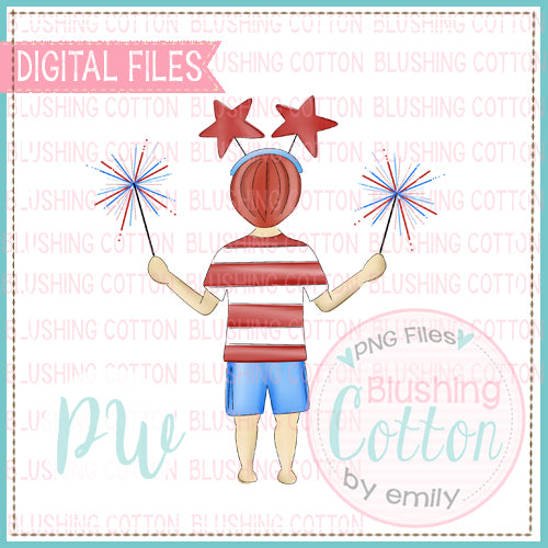 PATRIOTIC SPARKLER BOY RED HAIR WATERCOLOR DESIGN  BCPW