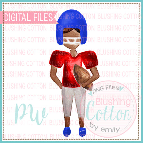 FOOTBALL PLAYER AFRICAN AMERICAN ROYAL BLUE AND RED - BCPW