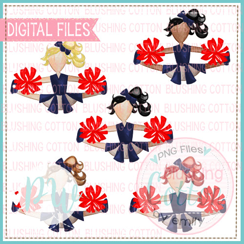 CHEERLEADER RED AND NAVY BUNDLE WATERCOLOR DESIGN BCPW