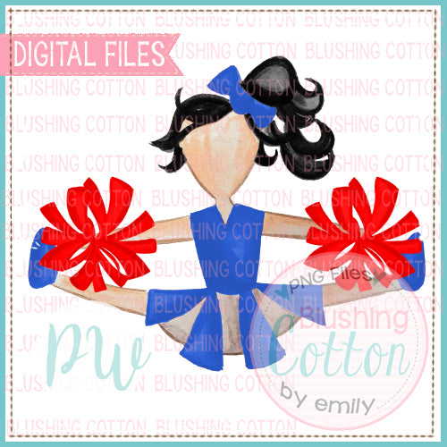 CHEERLEADER BLACK HAIR RED AND BLUE WATERCOLOR DESIGN BCPW