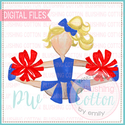 CHEERLEADER BLONDE HAIR RED AND BLUE WATERCOLOR DESIGN BCPW