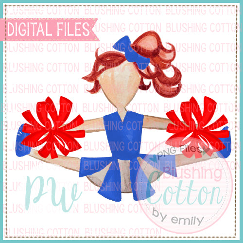 CHEERLEADER RED HAIR RED AND BLUE WATERCOLOR DESIGN BCPW