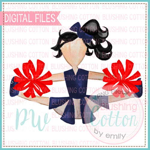 CHEERLEADER BLACK HAIR RED AND NAVY WATERCOLOR DESIGN BCPW