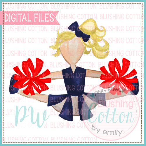 CHEERLEADER BLONDE HAIR RED AND NAVY WATERCOLOR DESIGN BCPW