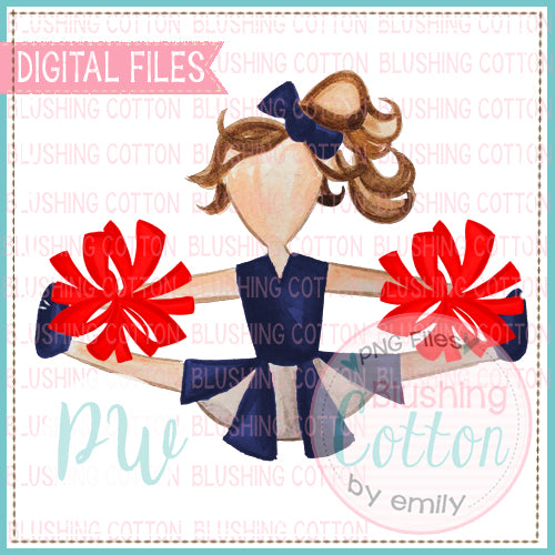 CHEERLEADER BRUNETTE HAIR RED AND NAVY WATERCOLOR DESIGN BCPW