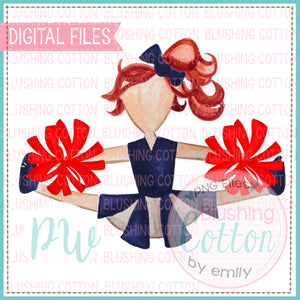 CHEERLEADER RED HAIR RED AND NAVY WATERCOLOR DESIGN BCPW