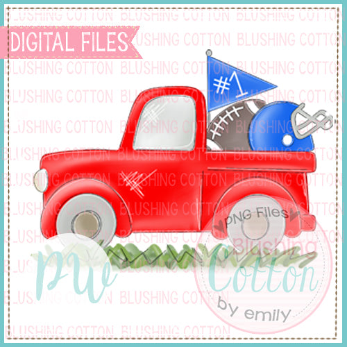 FOOTBALL TRUCK ROYAL BLUE AND RED WATERCOLOR DESIGN BCPW