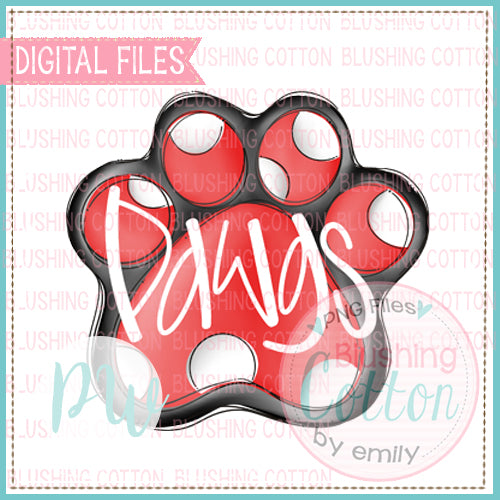 PAW PRINT BLACK AND RED DAWGS DESIGN WATERCOLOR PNG BCPW