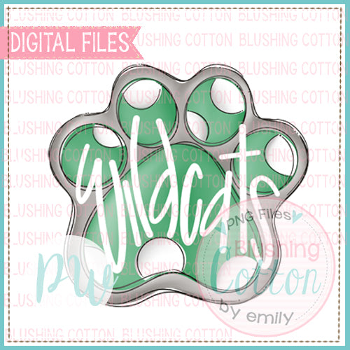 PAW PRINT KELLY GREEN AND GREY WILDCATS DESIGN WATERCOLOR PNG BCPW