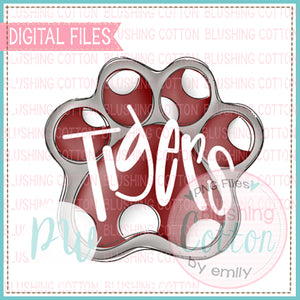 PAW PRINT MAROON AND GREY TIGERS DESIGN WATERCOLOR PNG BCPW