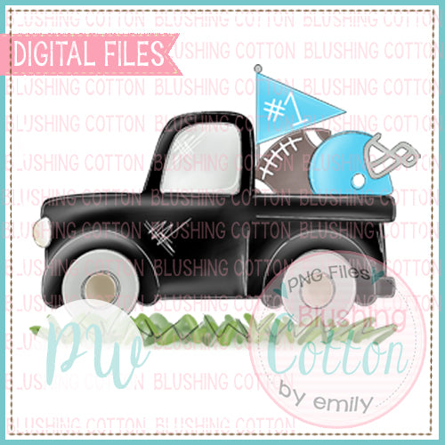 FOOTBALL TRUCK BLACK AND BABY BLUE WATERCOLOR DESIGN BCPW