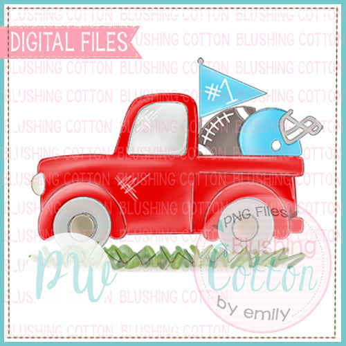 FOOTBALL TRUCK RED AND BABY BLUE WATERCOLOR DESIGN BCPW