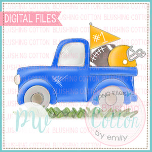 FOOTBALL TRUCK ROYAL BLUE AND GOLD WATERCOLOR DESIGN BCPW