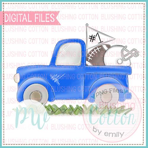 FOOTBALL TRUCK ROYAL BLUE AND WHITE WATERCOLOR DESIGN BCPW