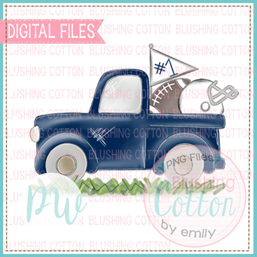 FOOTBALL TRUCK NAVY BLUE AND WHITE WATERCOLOR DESIGN BCPW