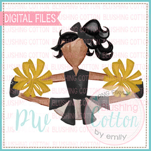 CHEERLEADER BLACK AND GOLD  AFRICAN AMERICAN DESIGN WATERCOLOR PNG BCPW