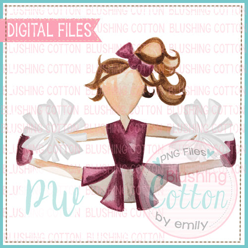CHEERLEADER MAROON AND WHITE WITH BRUNETTE HAIR BCPW