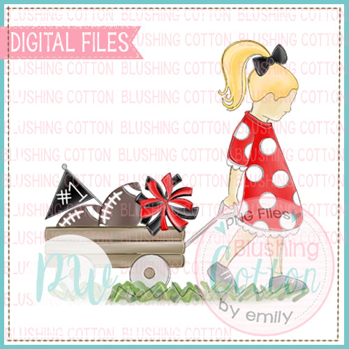 GIRL PULLING WAGON BLONDE HAIR RED AND BLACK WATERCOLOR DESIGN BCPW