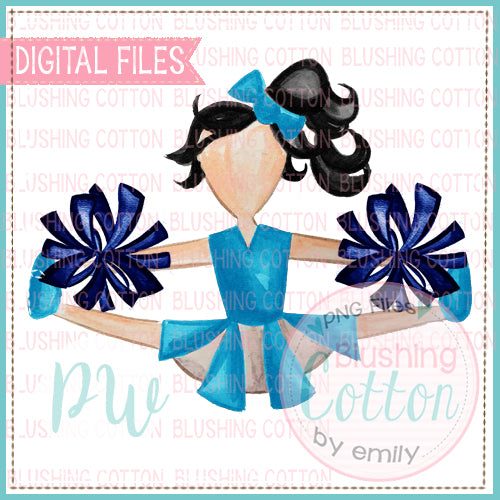BLACK HAIR CHEERLEADER TEAL BLUE AND NAVY   BCPW