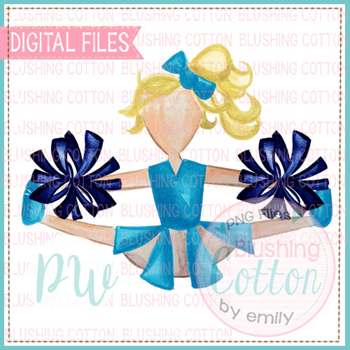 BLONDE HAIR CHEERLEADER TEAL BLUE AND NAVY   BCPW
