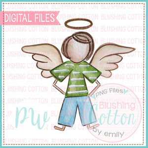 STICK FIGURE TODDLER BOY WITH ANGEL WINGS 2 BROWN HAIR BCPW