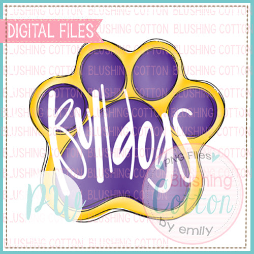 PAW PRINT BULLDOGS PURPLE AND GOLD DESIGN WATERCOLOR PNG BCPW