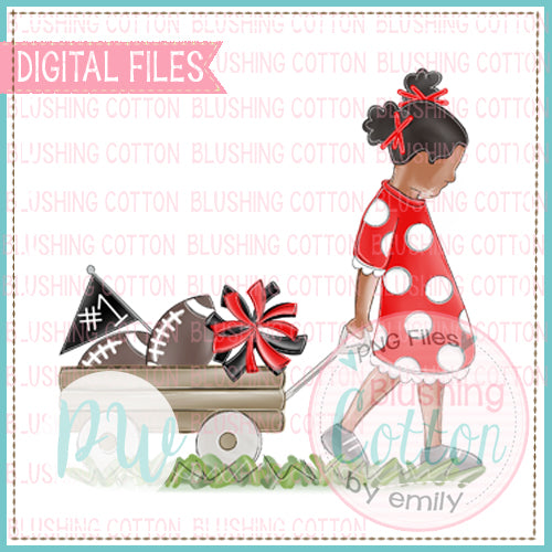 GIRL PULLING FOOTBALL WAGON DARK SKIN WITH PUFFS RED AND BLACK   BCPW
