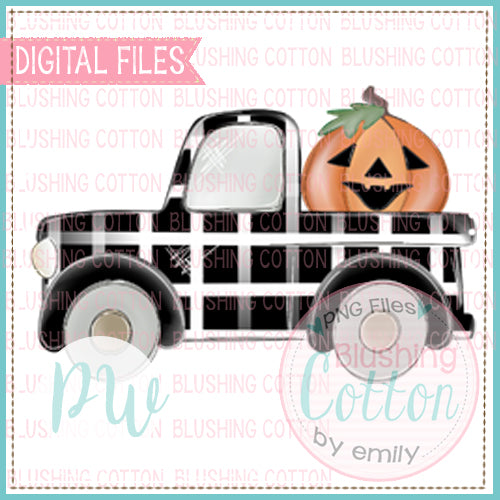 OLD TRUCK BLACK AND WHITE CHECK WITH JACK O LANTERN  BCPW